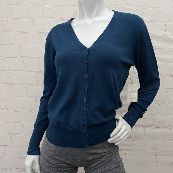 Cielo Sweaters - Cielo Blue Cardigan Sweater Women's Long Sleeve Button Up V neck Size M